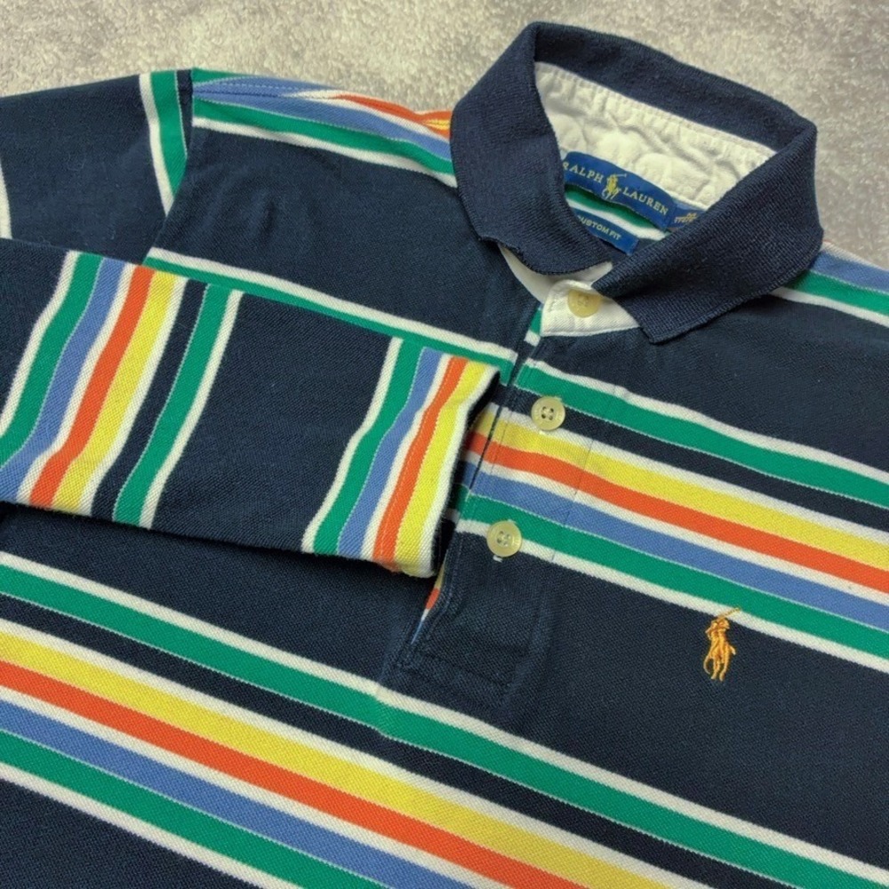 Polo Ralph Lauren Long Sleeve Polo Shirt Striped Pony Rugby Custom Fit Men's M
